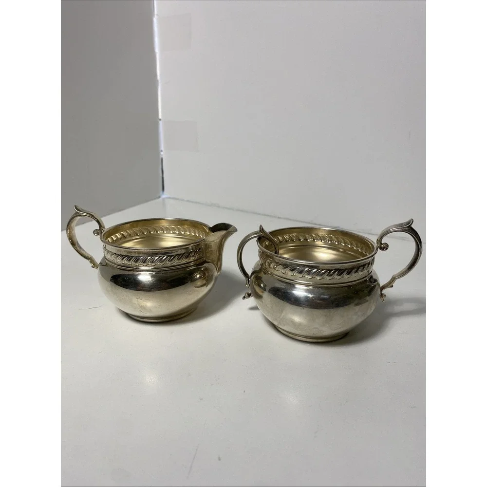 Gorham Electroplated,‎ Creamer And Open Two Handle Sugar Bowl Set Broken Handle